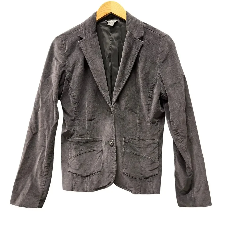 Eddie Bauer Blazer Womens 4 Gray Velvet Jacket‎ 2 Button Classic + Pockets